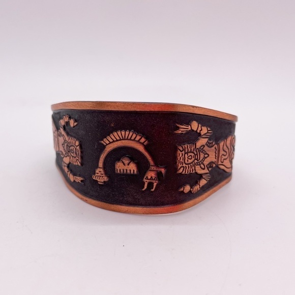 Copper Cuff Bracelet with Buffalo Dancer and Rainbow Yei Design - Picture 1 of 8